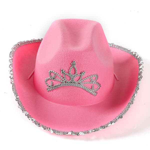 Vaaleanpunainen cowboy-hattu paljeteilla