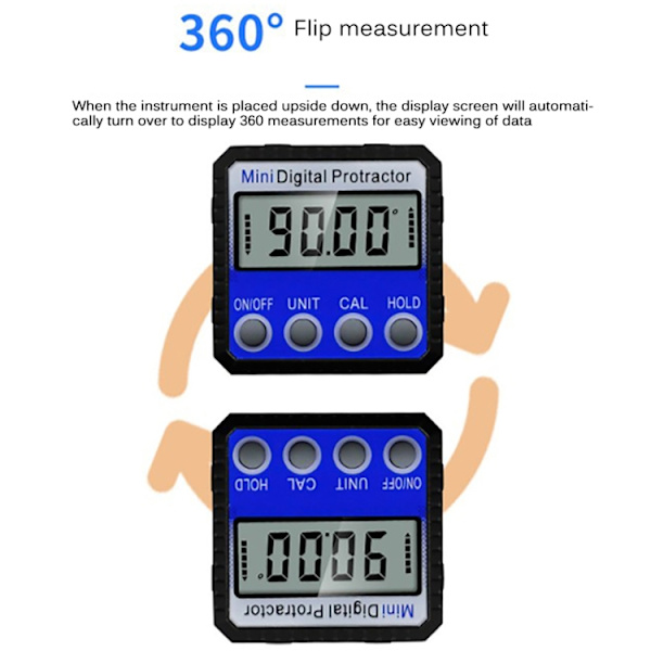 Digital vinkelmåler med magnet og display