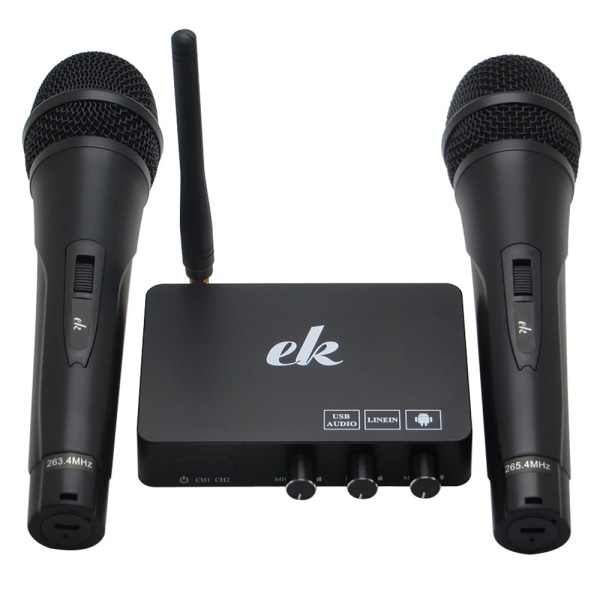 Karaokemaskine / karaokemixer med to trådløse mikrofoner og sma