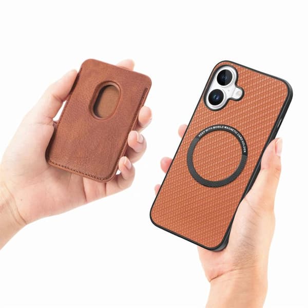 Bagcover med magnetisk kortholder til iPhone 17 - Brun