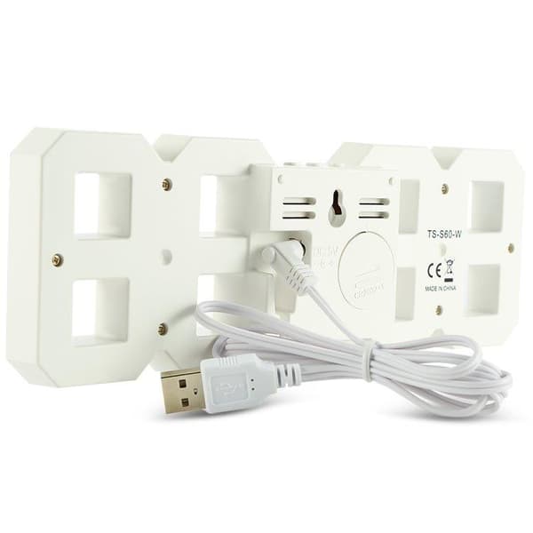 Suuri 3D-digitaalinen seinäkello / herätyskello valkoisella LED