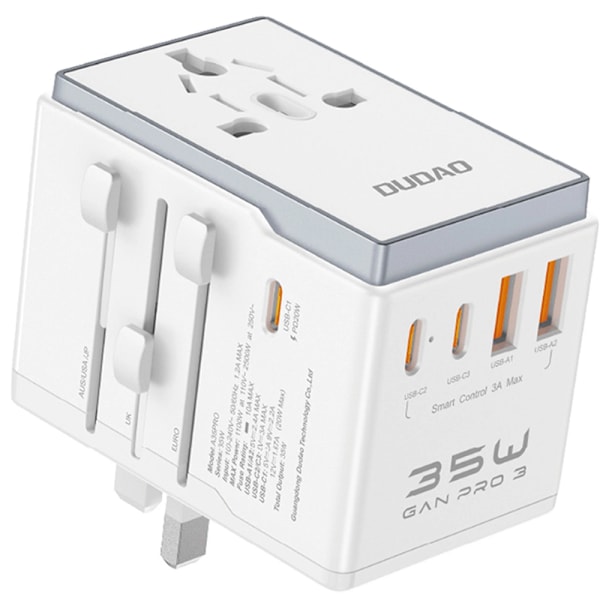 Dudao Travel Adapter 35W EU / UK / AUS / US / JP med 3x USB-C 2