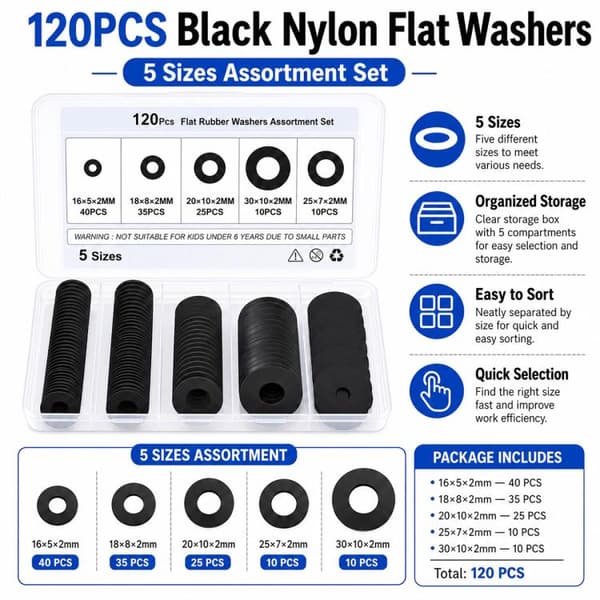 120-pack distansbrickor i nylon / isolerbrickor / washers i 5 s