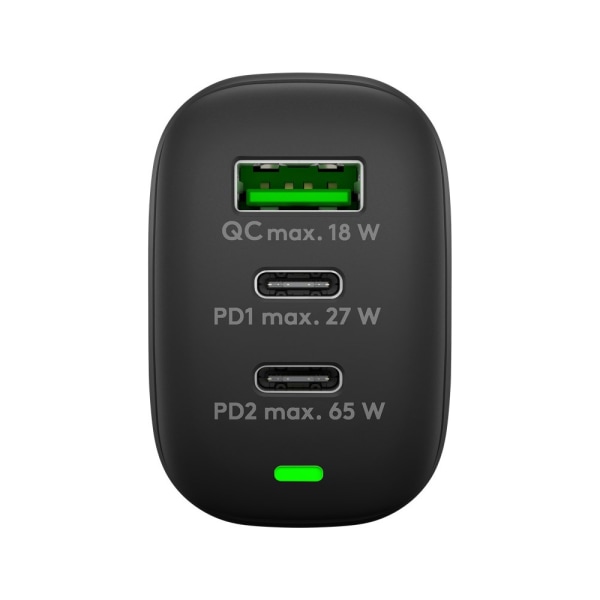 Goobay USB-laturi PD GaN 65W 1xUSB & 2xUSB-C - musta