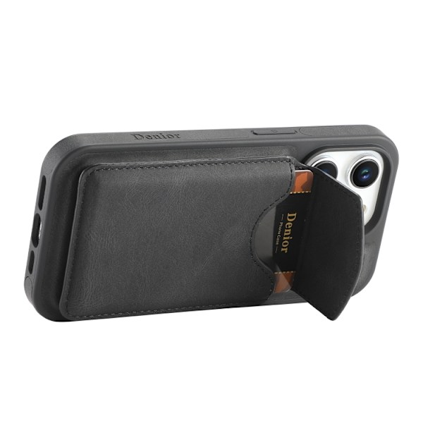 Keinonahkainen kotelo, jossa on magneettinen kortinpidike iPhon