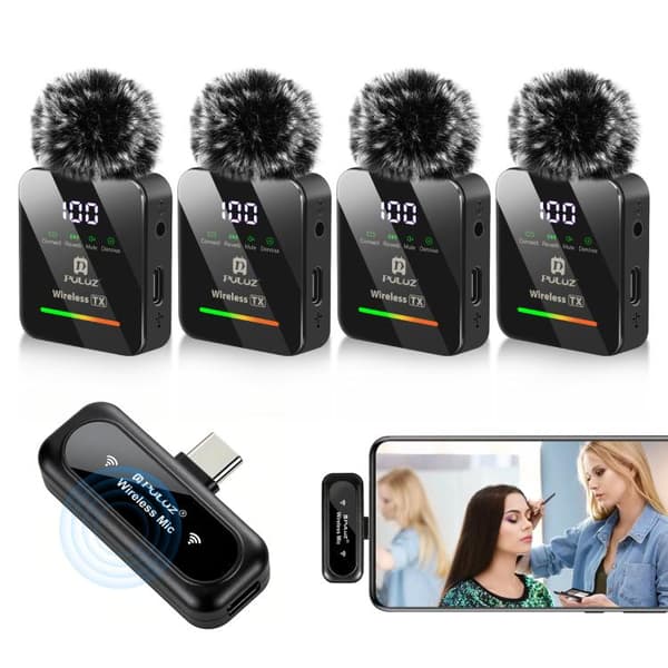 Langaton lavalier-mikrofoni / hyttysmikrofoni USB-C 4 mikrofoni