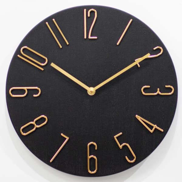Minimalistisk analogt vægur 30 cm - Sort/guld