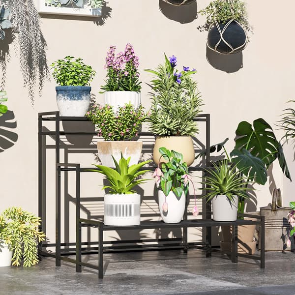 Plantestativ 75×70×66 cm / 3-etagers blomsterstativ i metal til