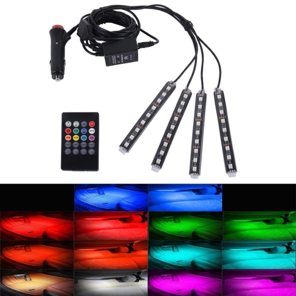 4-i-1 LED-belysning till Bilgolv (RGB Neon) - Ljud- & fjärrkont