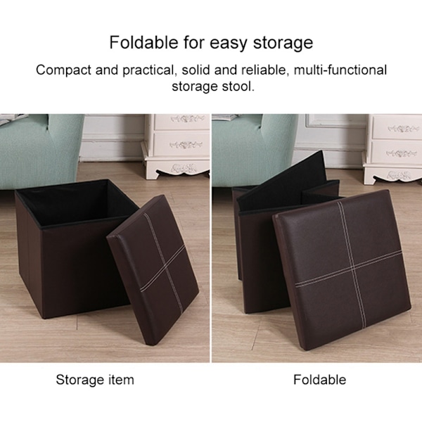 Sammenklappelig ottoman/skammel med opbevaring 30cm - Brun