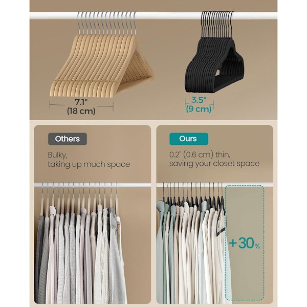 Samettiset ripustimet 50-pack - Svart