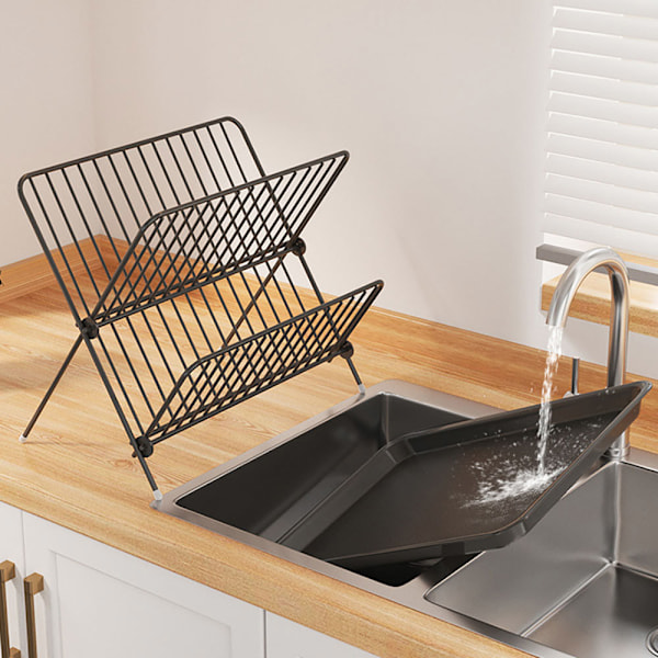 Diskställ 32 x 21 x 26,5 cm – svart metall med två våningar