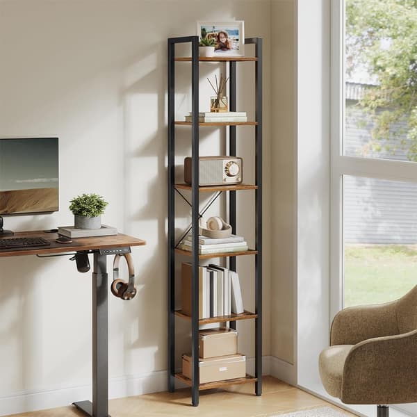 Bogreol med 6 hylder - Rustik brun/Sort