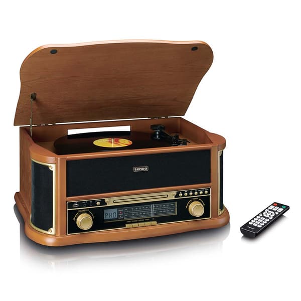 Lenco TCD-2551WD retro puinen levysoitin Bluetooth, CD ja kaset