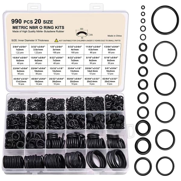 O-ringe i forskellige størrelser 990 dele / o-ring kit / nitril
