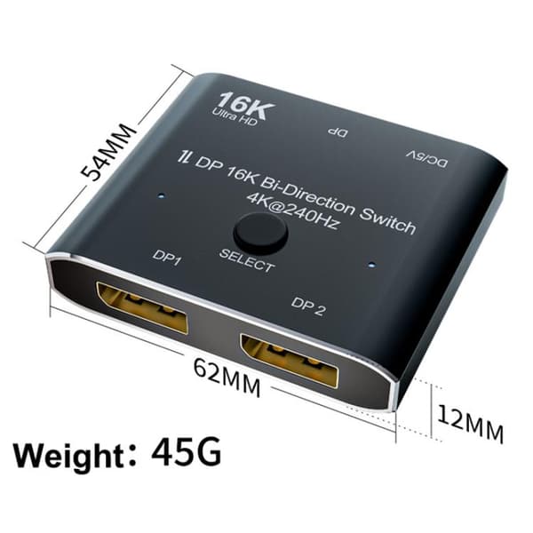 DisplayPorts-switch 16K / DisplayPort-switch 2 ind 1 ud / DP-sw