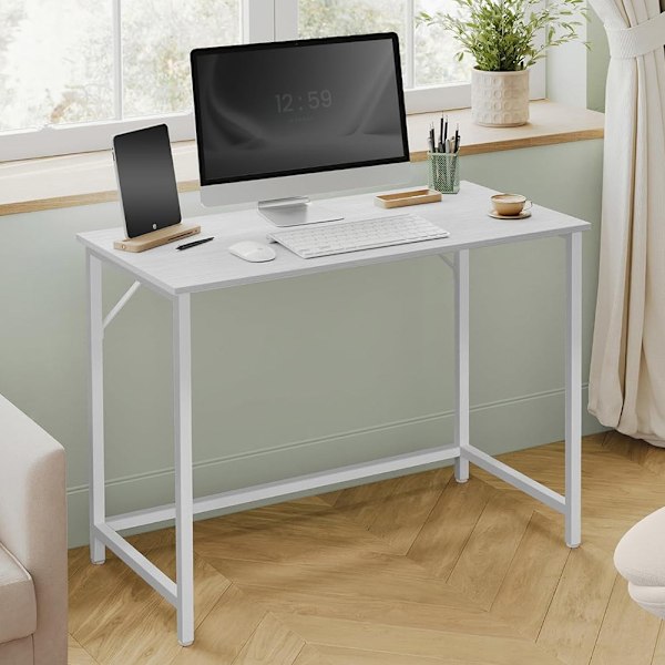 Vitt skrivbord med metallram – 100 x 50 x 76 cm