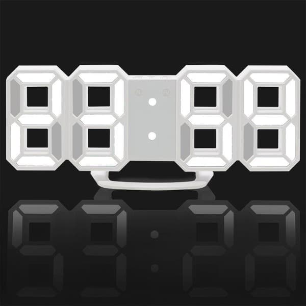 Suuri 3D-digitaalinen seinäkello / herätyskello valkoisella LED