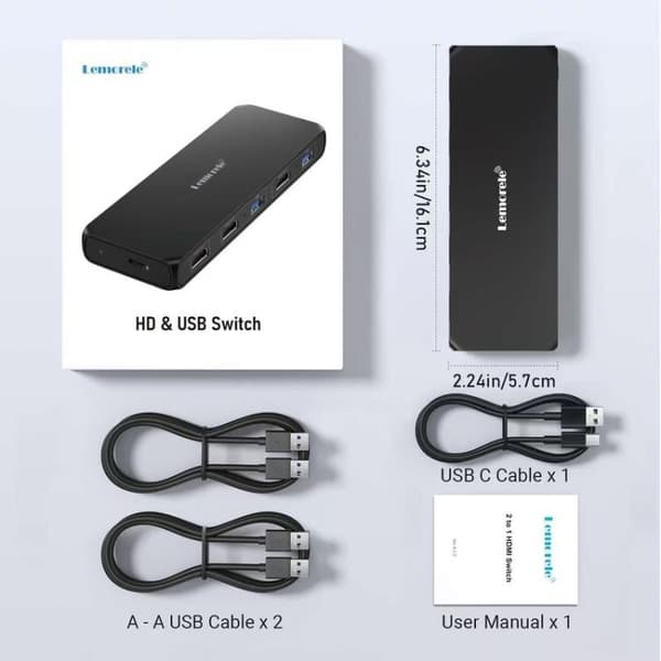 Lemorele KVM-switch G98 för delning av skärm, tangentbord och m