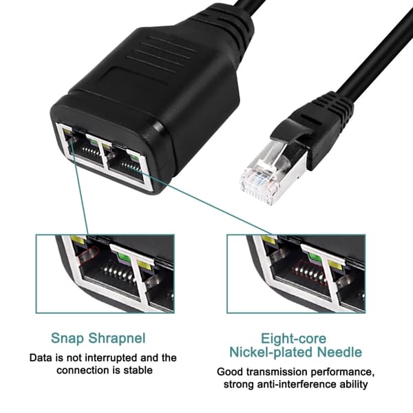 Ethernet-splitter med USB 1xmale til 2xmale