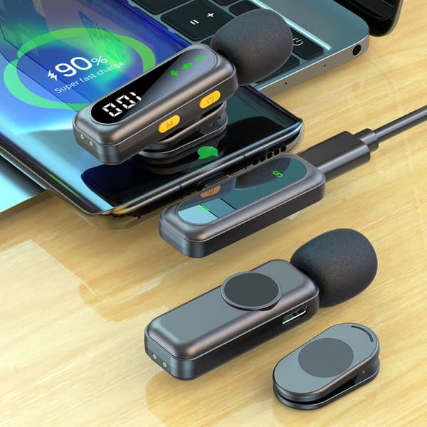 Langaton lavalier-mikrofoni, jossa on USB-C-vastaanotin