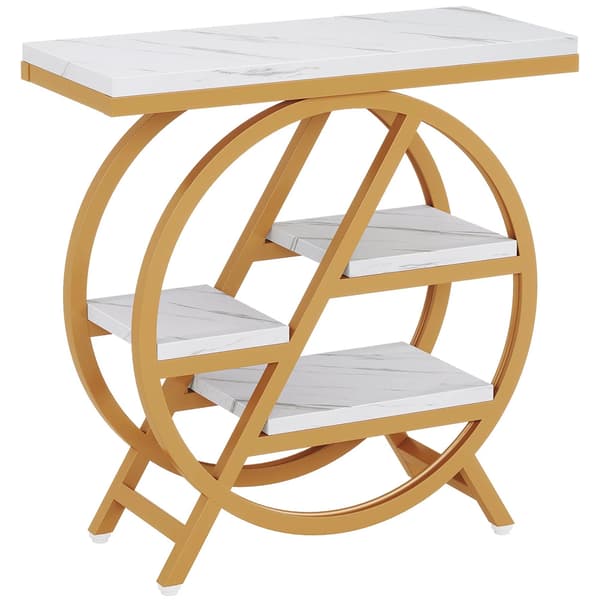 Sidebord med 4 hylder – Kunstmarmor / Guld / Smalt sidebord med
