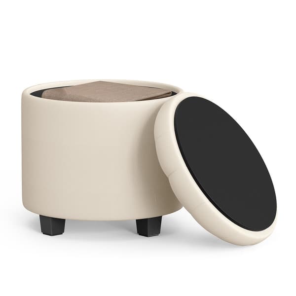 Rund puf 45 x 45 x 44,5 cm med opbevaring - Lys beige