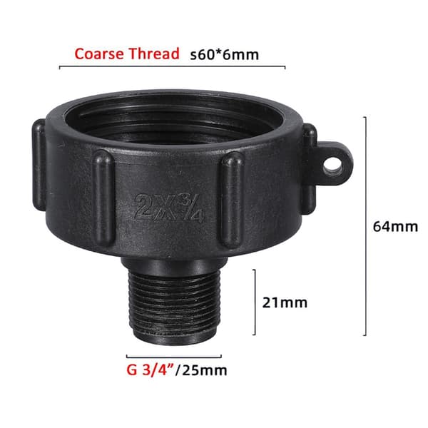 Kytkentäadapteri IBC-säiliölle S60x6mm G 3/4'' kierteeseen 2-pa