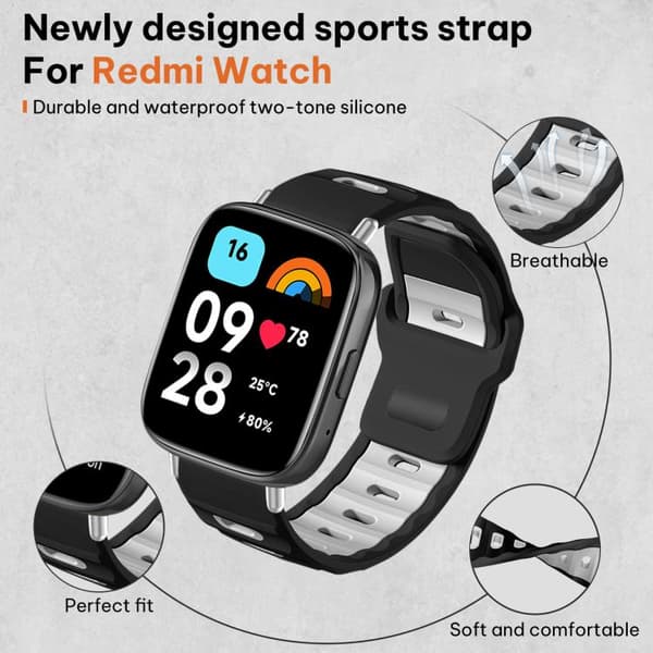 Silikoniranneke Redmi Watch 3 Active / Watch 3 Lite – musta/val