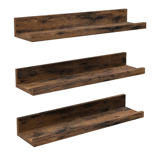 Vägghyllor i trä – 3-pack 38 cm – rustik brun