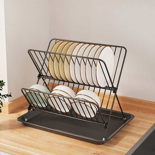 Diskställ 32 x 21 x 26,5 cm – svart metall med två våningar