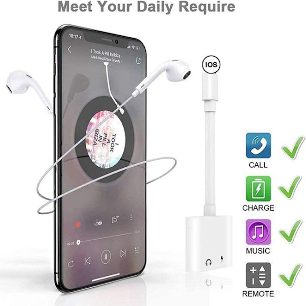 Høretelefon- og ladeadapter Lightning x 2  til Lightning