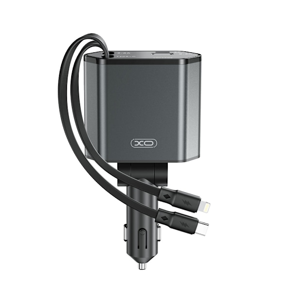 XO Billaddare 104W med 1x USB 1x USB-C och USB-C + Lightning-ka