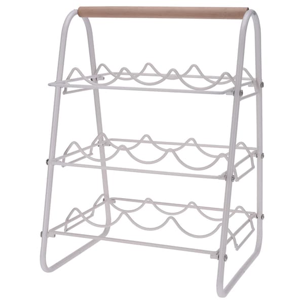 Vinställ i metall och bokträ för 9 flaskor 33x29x46cm - Off-whi