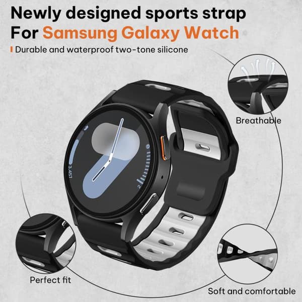 Silikonerem til Samsung Galaxy Watch7 / FE / 6 / 5 / 4 – Sort/H