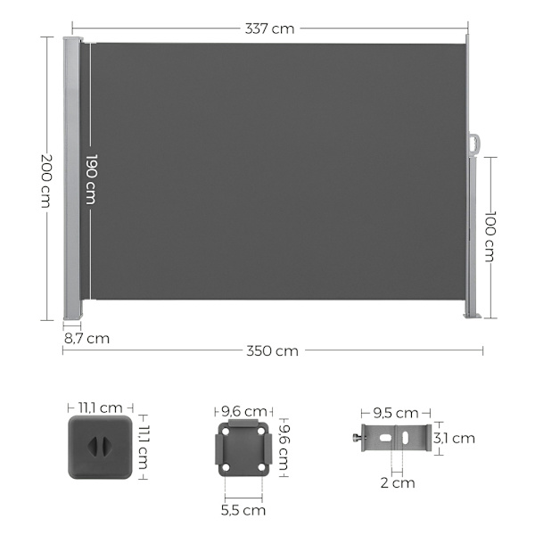 Utdragbart insynsskydd 2x3,5m - Grå / sidomarkis utdragbar / in