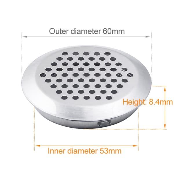 Rundt ventilationsgitter 53 mm i rustfrit stål