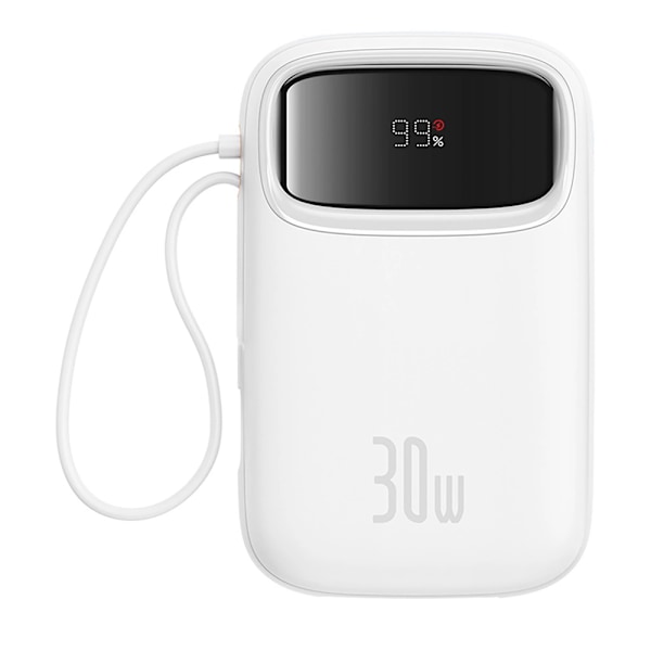 Baseus QPow 2 Powerbank 30W 10000mAh USB-C-kaapeleilla - Valkoi