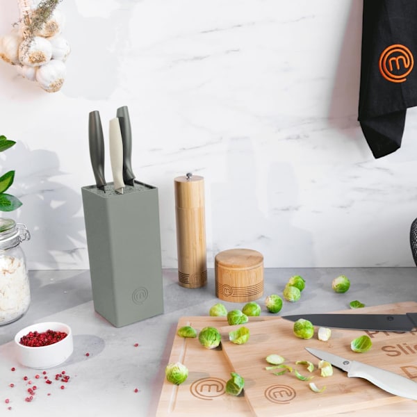 Masterchef-knivsæt med 5 knive i en knivblok - Grå - Kendt fra