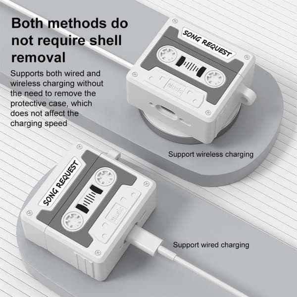 Silikoneetui til AirPods 4 i kassette i retrostil - Grå