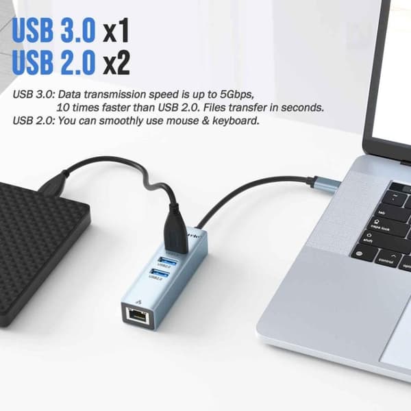 Lemorele USB-C-keskitin TC43L 4-in-1, Gigabit Ethernet ja USB /
