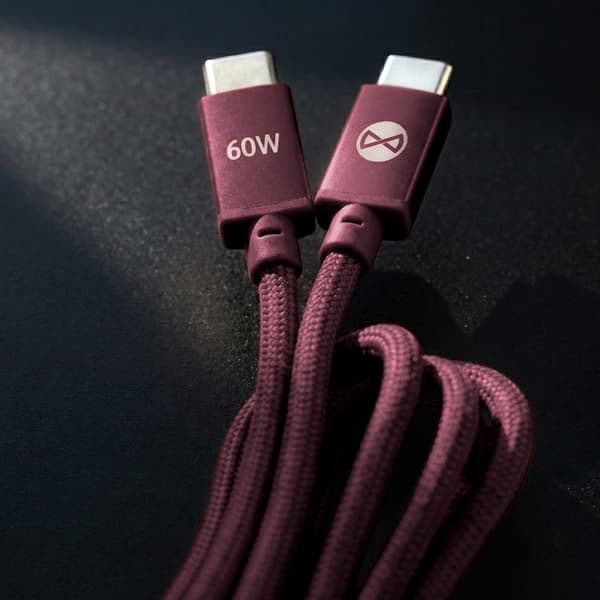 Forever Vibe USB-C-kaapeli 1 m 60 W – Viininpunainen / Pikalata