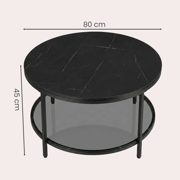 Soffbord i marmorlook med hylla 80 cm - Svart