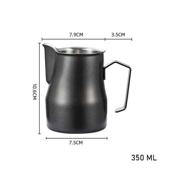 Sort mælkekande i rustfrit stål 350 ml / mælkeskummekande med s