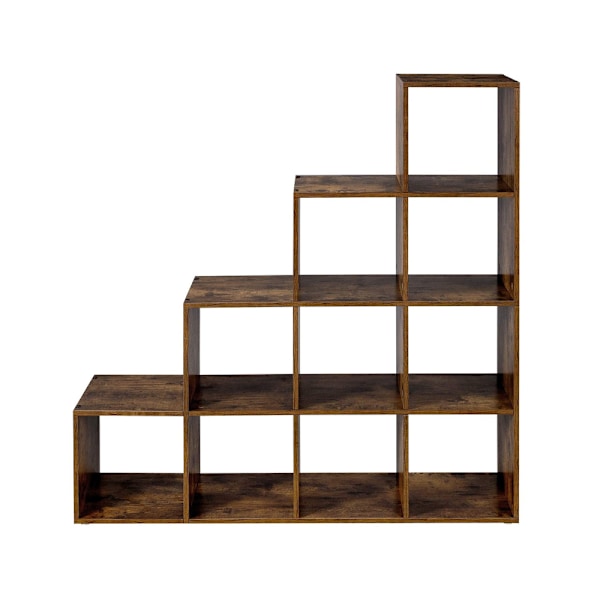 Bokhylla 129,5 x 129,5 x 29 cm – med 10 öppna fack i rustik bru