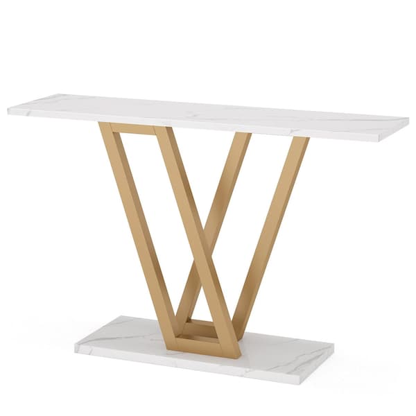 Konsolbord i guld och vit marmorlook 110x30cm / smalt avlastnin