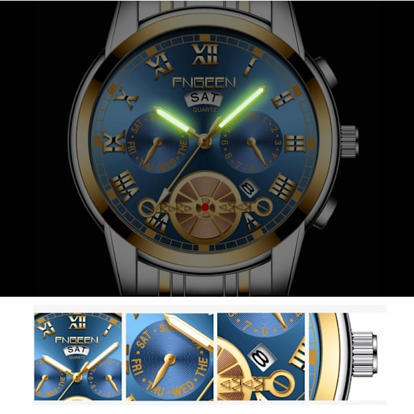 Armbandsur med självlysande visare - Svart armband med silvrig