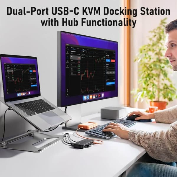 Lemorele KVM-switch H200 USB-C med HDMI 4K 60 Hz og 100 W PD /