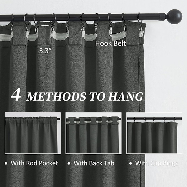Set med mörkläggningsgardiner i polyester, grå, 132x241 cm