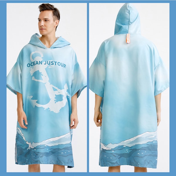 Badponcho Blå/Vit